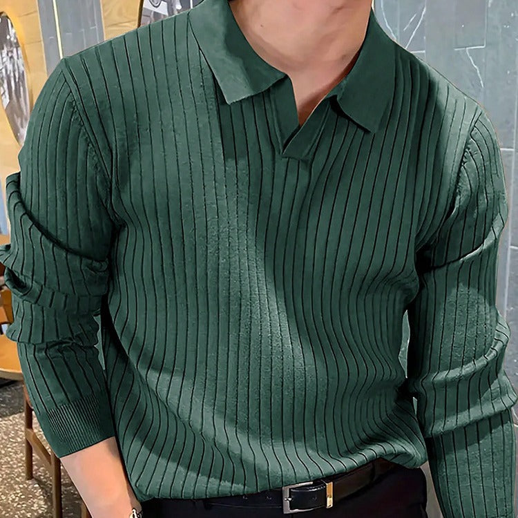 Lapel Texture Stretch Slim Knit Polo Shirt Men Polo Shirt Fashion Men DealSniper.net