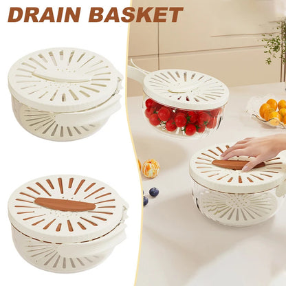 Fruit Drain Basket With Lid Vegetable Washing Bowl