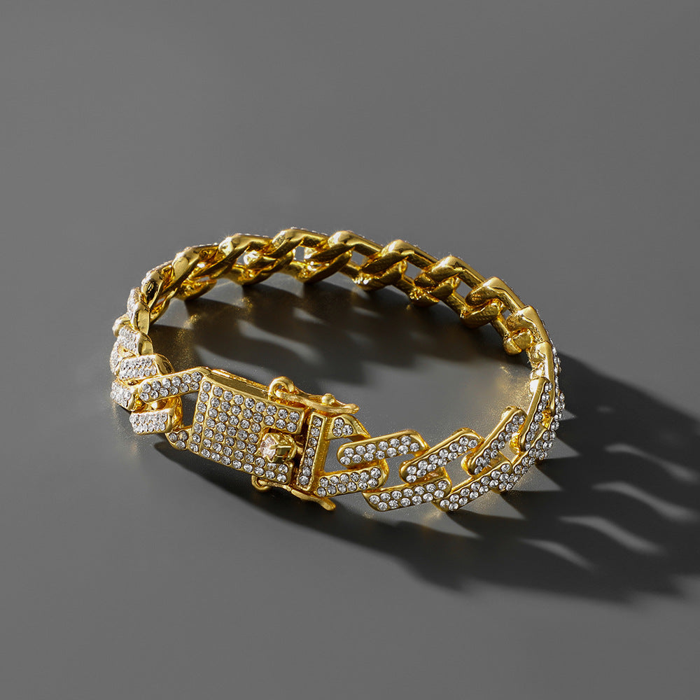 Hip Hop Trend Full Diamond Cuban Link Chain Men's Bracelet Jewelry Gym From House Y523 Gold Bracelet