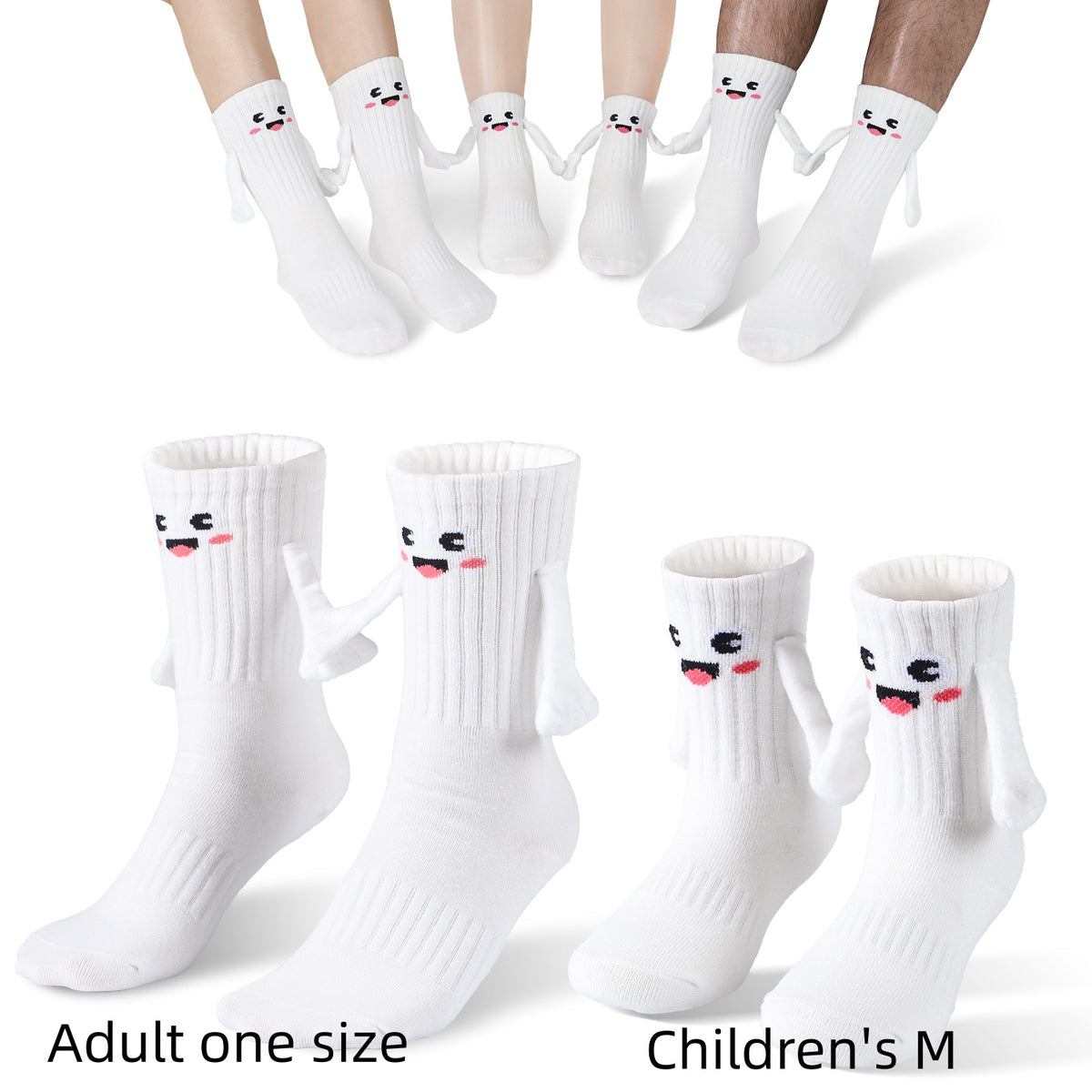 2Pairs Kids Mom Dad Hand In Hand Smile Sock Women DealSniper.net White M