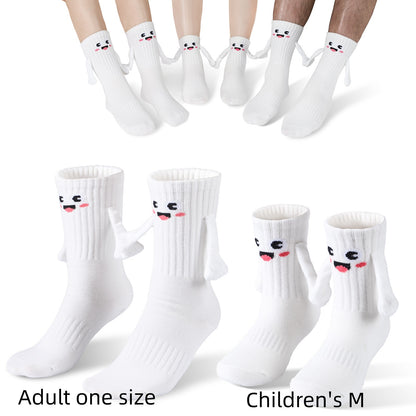 2Pairs Kids Mom Dad Hand In Hand Smile Sock Women DealSniper.net White M