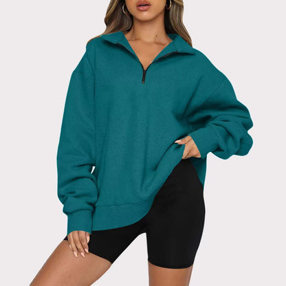 Women Sweatshirts Zip Turndown Collar Loose Casual Tops Clothes Women dealsniper-net Ocean green 3XL