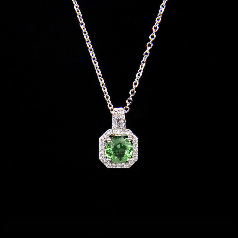 Cross-Border New Product Perfume Bottle Zircon Pendant Clavicle Chain Jewelry Gym From House Apple green square diamond