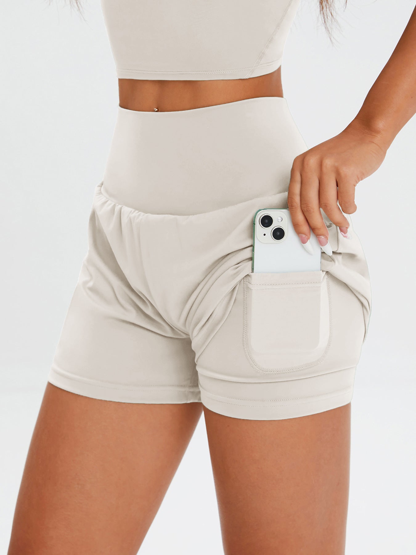 Fitness Simple Casual Pants High Waist Pocket Yoga Shorts Women DealSniper.net L Apricot