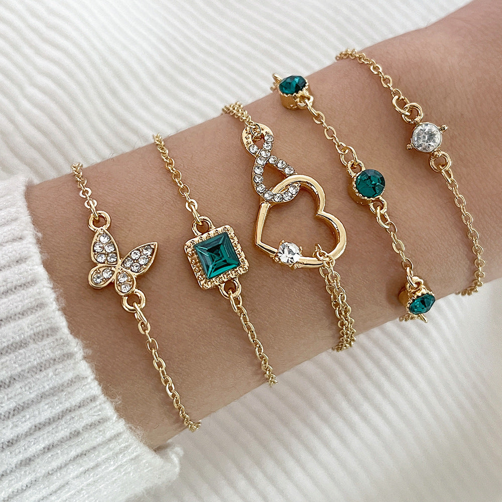 Bohemian 5pc Green Crystal Bracelets Jewelry Set For Women Jewelry DealSniper.net S1205HB