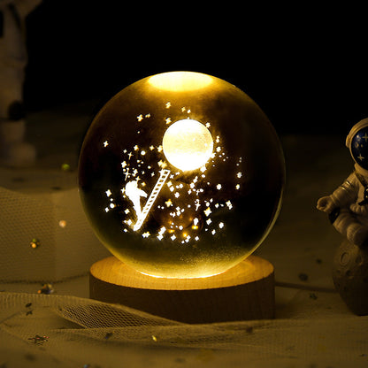 Luminous Starry Sky And Planets Moon Moon Crystal Ball Holidays DealSniper.net Solid Wood Lamp Holder Landing on the Moon 6CM