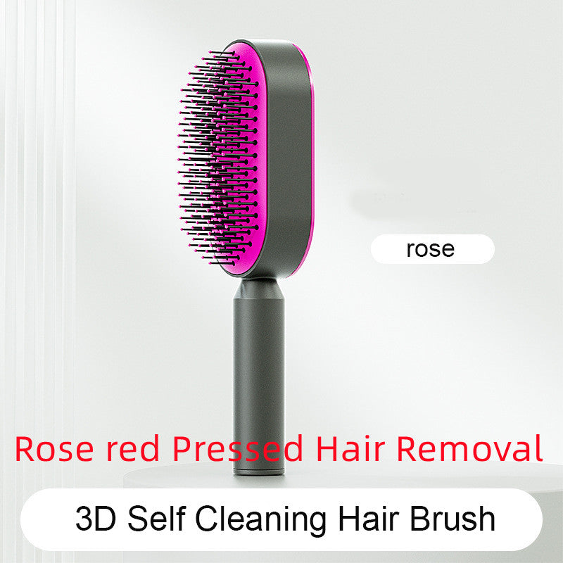 Self Cleaning Hair Brush For Women One-key Cleaning Hair Loss Airbag Massage Scalp Comb Anti-Static Hairbrush Beauty DealSniper.net Rose red Pressed Hair Removal