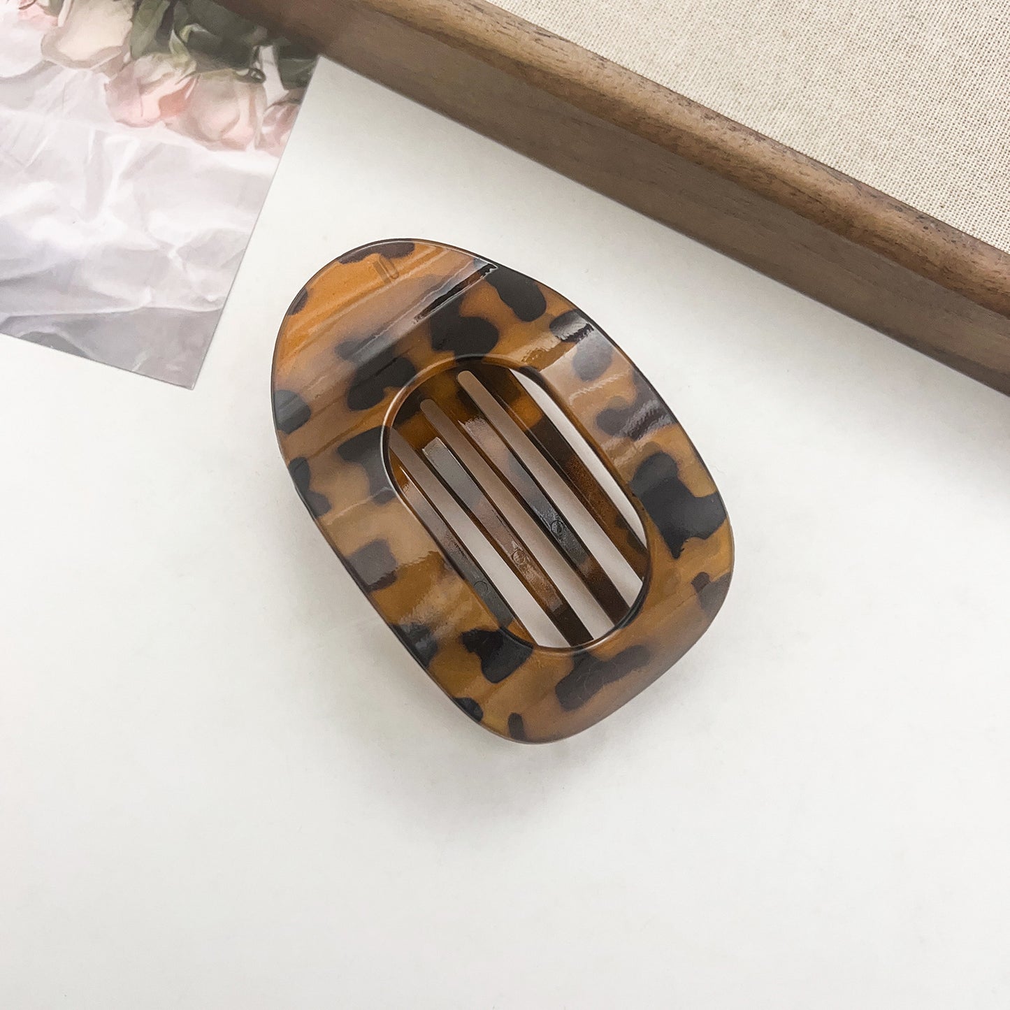 Flat Oval Barrettes Back Head Hair Claw Women DealSniper.net Yellow Leopard Point Pc