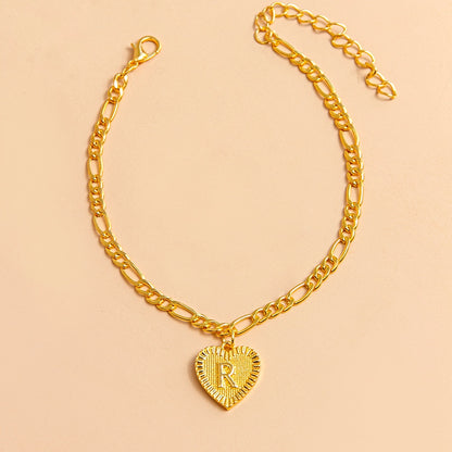 Initial Letter Anklet Gold Color Heart Pendant Foot Bracelets Women Jewelry dealsniper-net R