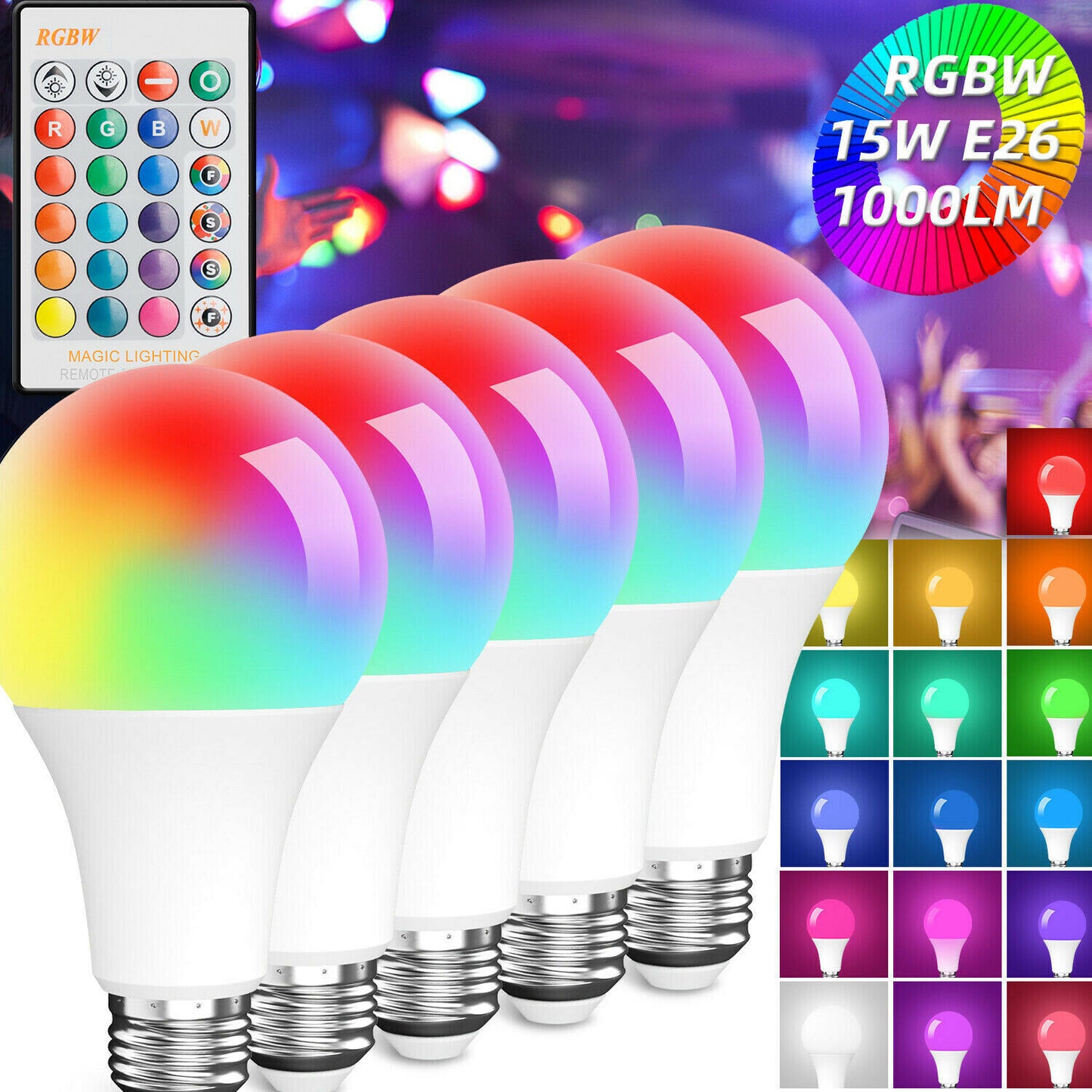 LED Light Bulb 15W RGB Smart Wireless Remote Dimmable Lamp Color Changing Smart WiFi LED Light Bulb Multi-Color For Alexa Home dealsniper-net