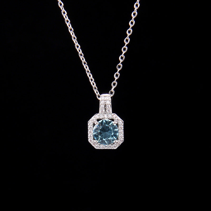 Cross-Border New Product Perfume Bottle Zircon Pendant Clavicle Chain Jewelry Gym From House Light blue square diamond