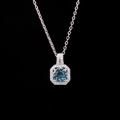 Cross-Border New Product Perfume Bottle Zircon Pendant Clavicle Chain Jewelry Gym From House Light blue square diamond