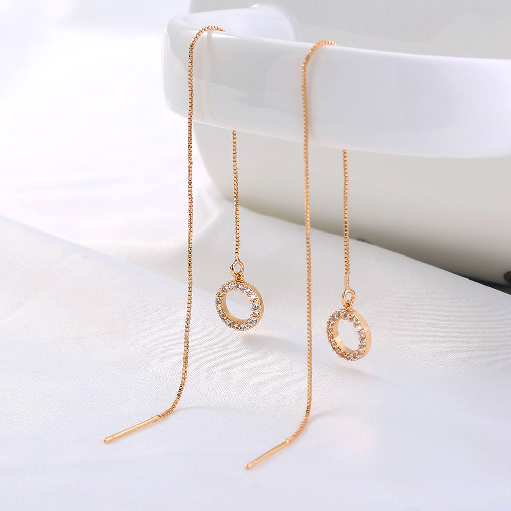 Gold Circle Long Tassel Ear Wire Jewelry dealsniper-net Gold