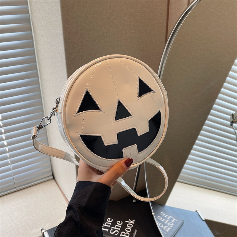 Halloween Pumpkin Small Round Bag Girls Funny Cute Shoulder Bag Women dealsniper-net White