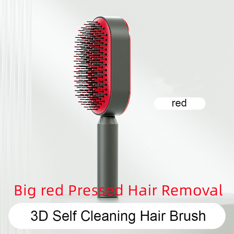 Self Cleaning Hair Brush For Women One-key Cleaning Hair Loss Airbag Massage Scalp Comb Anti-Static Hairbrush Beauty DealSniper.net Big red Pressed Hair Removal