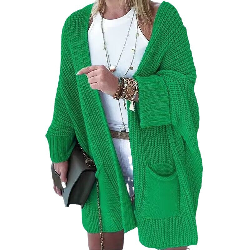 New Solid Color Loose Knitted Sweater Mid-length Coat Women dealsniper-net