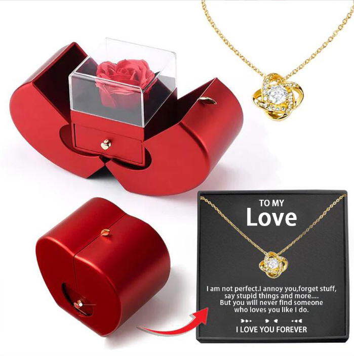 Fashion Jewelry Box Red Apple Christmas Gift Necklace Eternal Rose For Girl Mother's Day Valentine's Day Gifts With Artificial Flower Rose Flower Jewelry Box Jewelry dealsniper-net LOVER necklace gold card box English