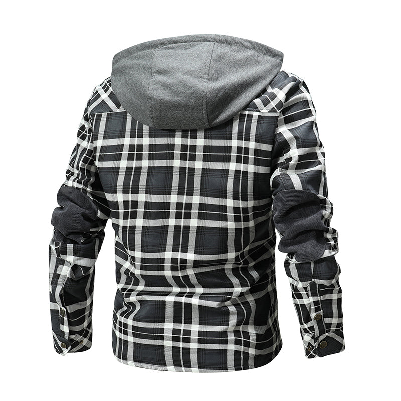 Men Warm Jacket Fleece Lining Lumberjack Plaid Hooded Jackets Snap Button Men dealsniper-net