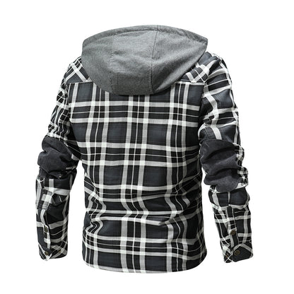 Men Warm Jacket Fleece Lining Lumberjack Plaid Hooded Jackets Snap Button Men dealsniper-net