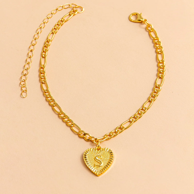 Initial Letter Anklet Gold Color Heart Pendant Foot Bracelets Women Jewelry dealsniper-net S