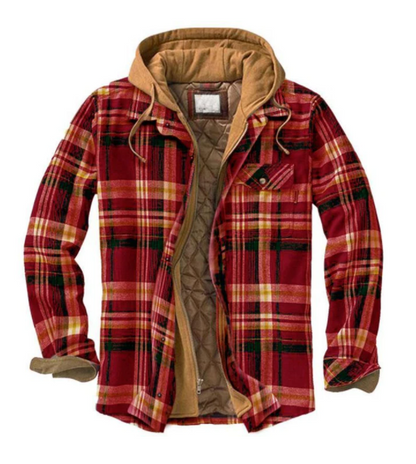 Thickened Cotton Padded Plaid Long Sleeve Loose Hooded Jacket Men dealsniper-net Red grid 3XL