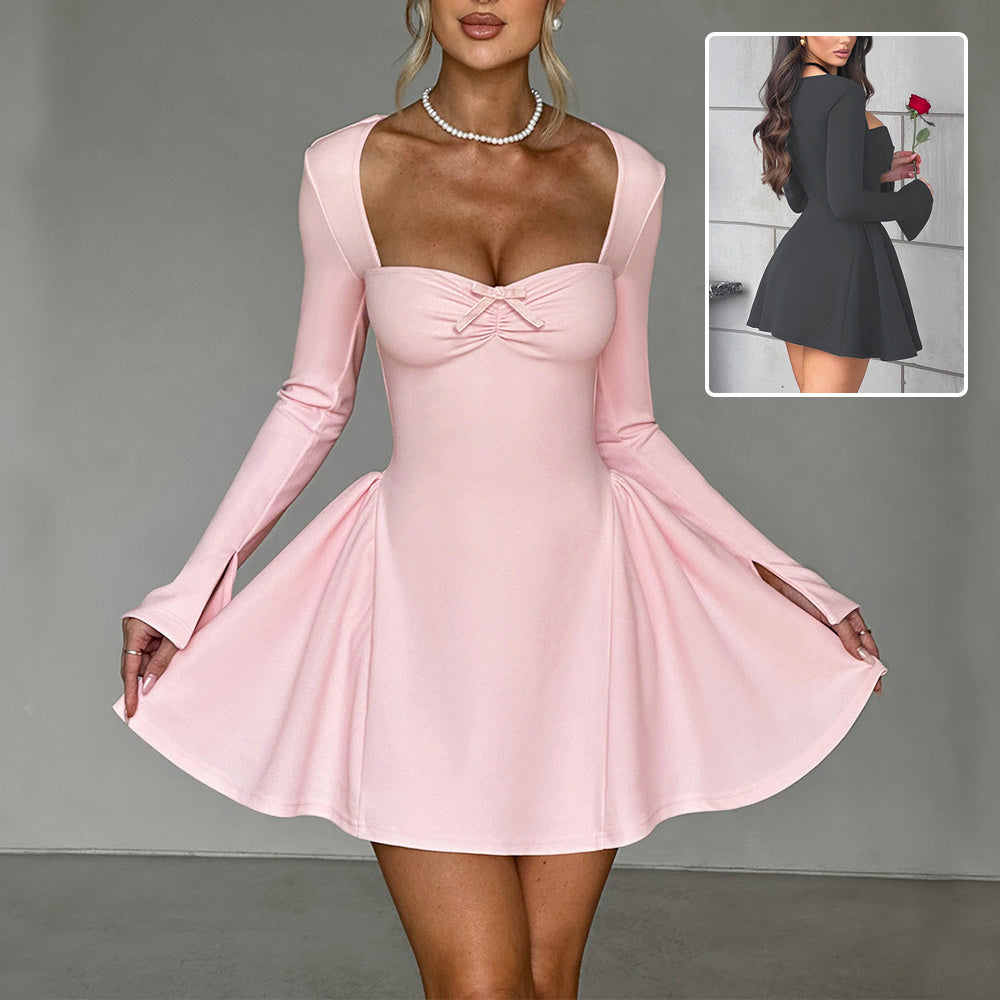 Commute Low-neck Long-sleeved Dress Y2K Fashion Women DealSniper.net Pink L