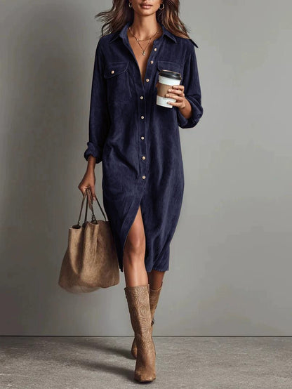 Turn-Down Collar Buttons Chic Casual Dress Women Gym From House