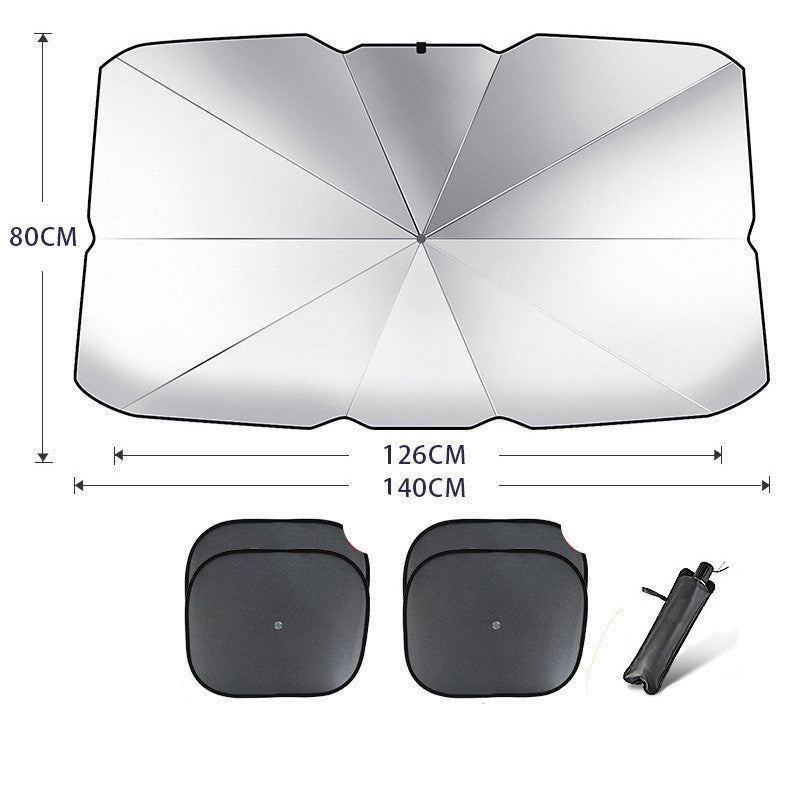 Foldable Car Windshield Sun Shade Umbrella UV Protection Vehicle DealSniper.net Titanium silver Large with 4pcs mesh