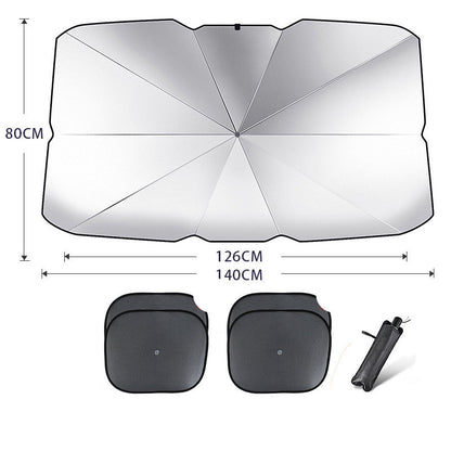 Foldable Car Windshield Sun Shade Umbrella UV Protection Vehicle DealSniper.net Titanium silver Large with 4pcs mesh