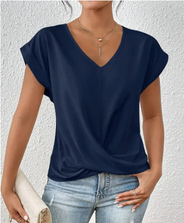 Fashion Short-sleeve T-shirt Summer Casual Irregular Knot Top For Women Women dealsniper-net Navy Blue L