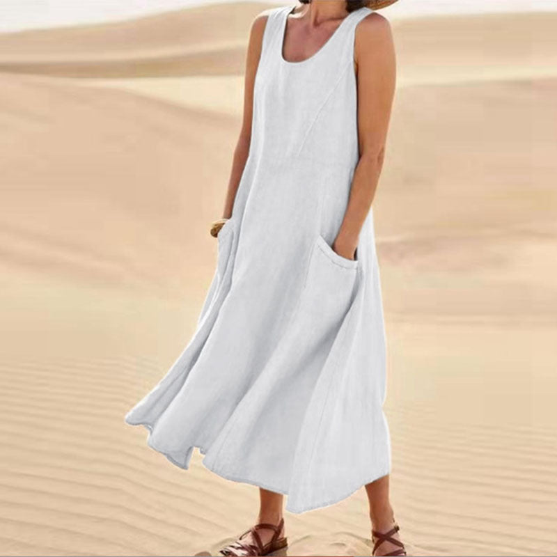 Summer Sleeveless Long Dress With Pockets Fashion Casual Women dealsniper-net