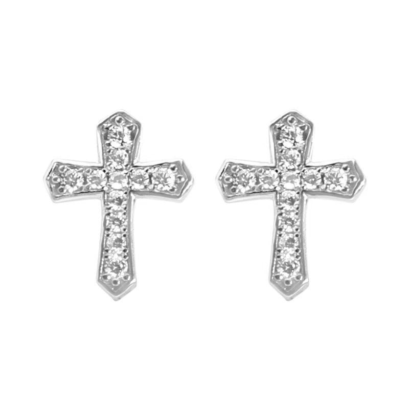 Trendy Zircon Cross Stud Earrings Sparkling Jewelry Gym From House Silvery