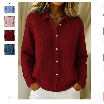 Casual Fashion Button Knitted Lapel Sweater For Women Women Gym From House Wine Red 3XL