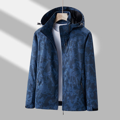 Printed Hooded Windbreaker Unisex Fashion Solid Color Zip-up Jacket Men DealSniper.net Dark Blue For Men 4XL