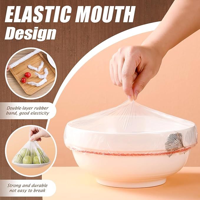 Reusable Plastic Bowl Covers 100 PCS Elastic Cling Bags