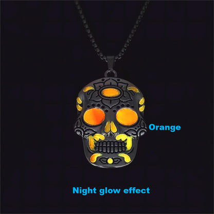 Halloween Luminous Skull Necklace With Day Of The Dead Jewelry dealsniper-net Orange red light