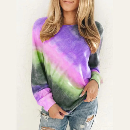 Fashion Tie Dye Rainbow Casual Long Sleeve T-shirt for Women Women dealsniper-net