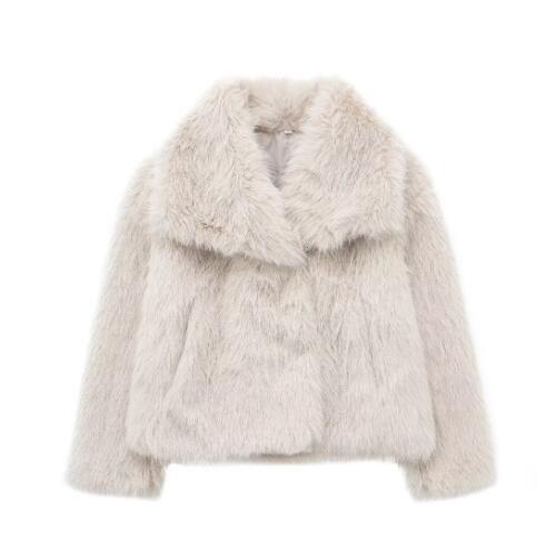 Winter Plush Coat Fashion Thicken Lapel Outwear Women dealsniper-net Beige L