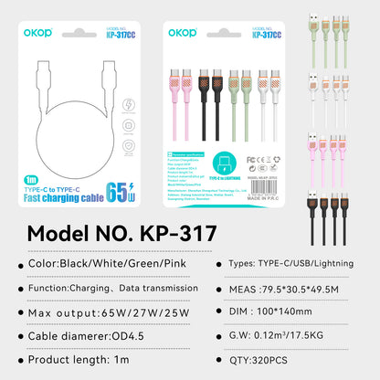 KP-317 Fast-Charging Data Cable 65W Thickened Charging Cable Electronics Gym From House