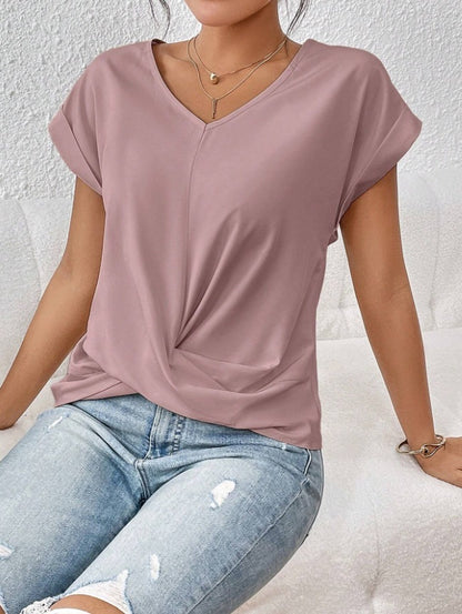 Fashion Short-sleeve T-shirt Summer Casual Irregular Knot Top For Women Women dealsniper-net Lotus Root Color L