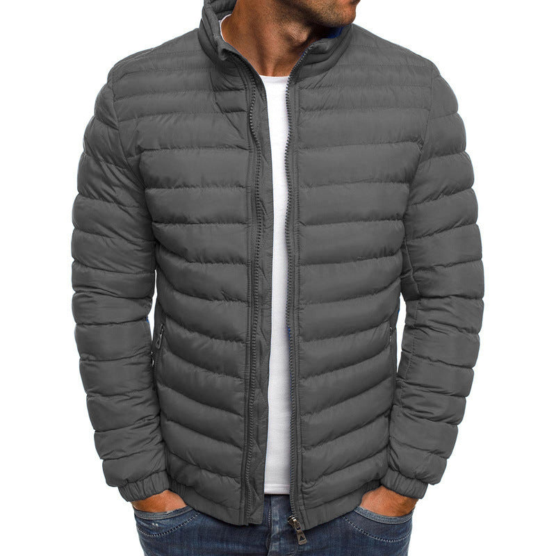 Men Jacket Zipper Solid Color Long Sleeves Pockets Overcoat Men DealSniper.net Gray 2XL