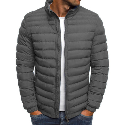 Men Jacket Zipper Solid Color Long Sleeves Pockets Overcoat Men DealSniper.net Gray 2XL
