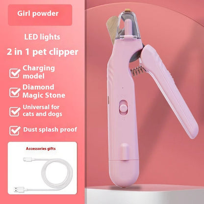 2 In 1 Pet Nail Clippers With Led Light Dog Cat Special Blood Line Pets Gym From House Pink
