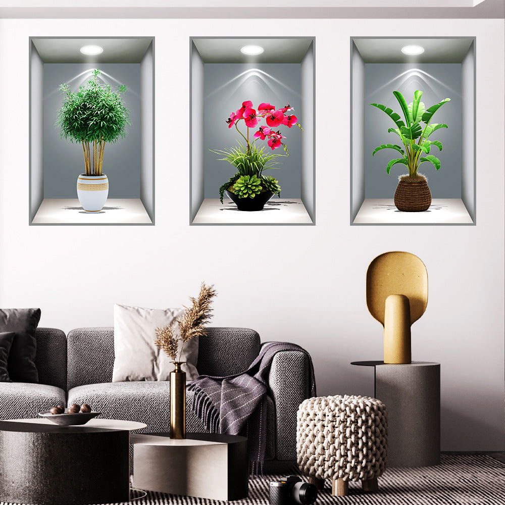 Only Darkstory 3D Effect Potted Triple Stickers Home Decor Home dealsniper-net 30x45cm White Frame 3D Bamboo