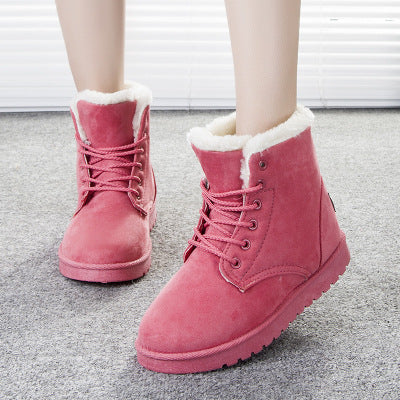 Winter Snow Boots Lace Up Platform Shoes Women Plush Suede Ankle Boots