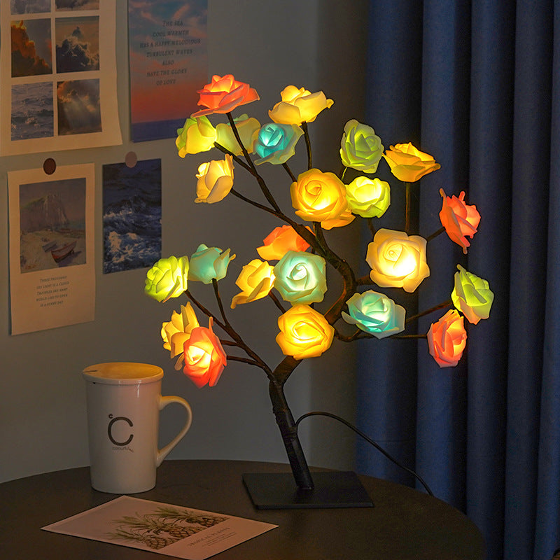 Bedroom Room Rose Tree Lamp Decoration Home Decor Gym From House Colored roses 24lights on black USB