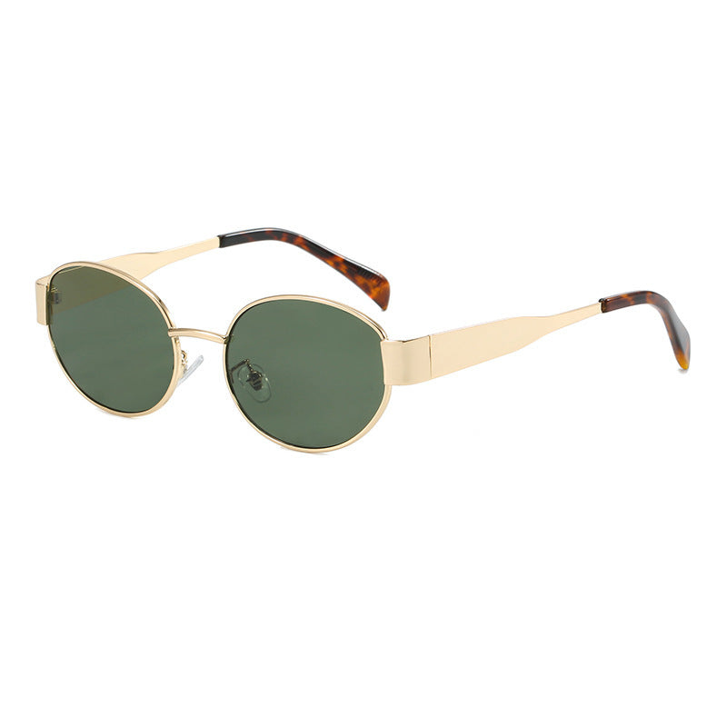 Women's Metal Retro Oval Sunglasses Women dealsniper-net Gold Frame Dark Green Piece