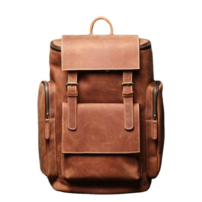 Retro Crazy Horse Leather Mens Backpack male computer