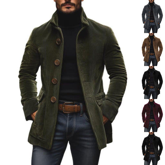 Men's Jacket Winter Stand Collar Button-up Coat Men Gym From House