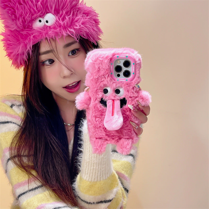 Funny Sticking Tongue Out Cartoon Plush Suitable Phone Case Drop-resistant Electronics DealSniper.net Pink Monster 12Pro
